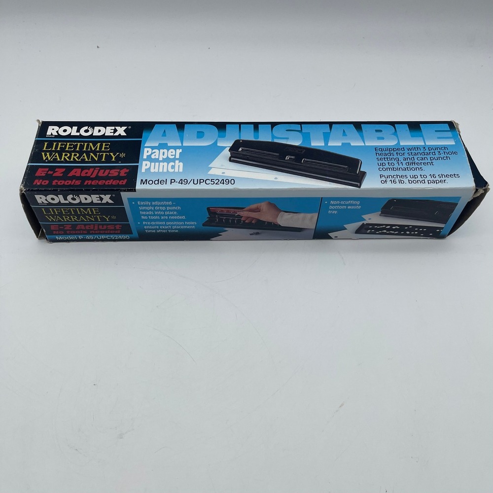 Rolodex Punchodex P-49 Adjustable Paper Punch Black 3-Hole 11-Hole 16 Sheet Cap
